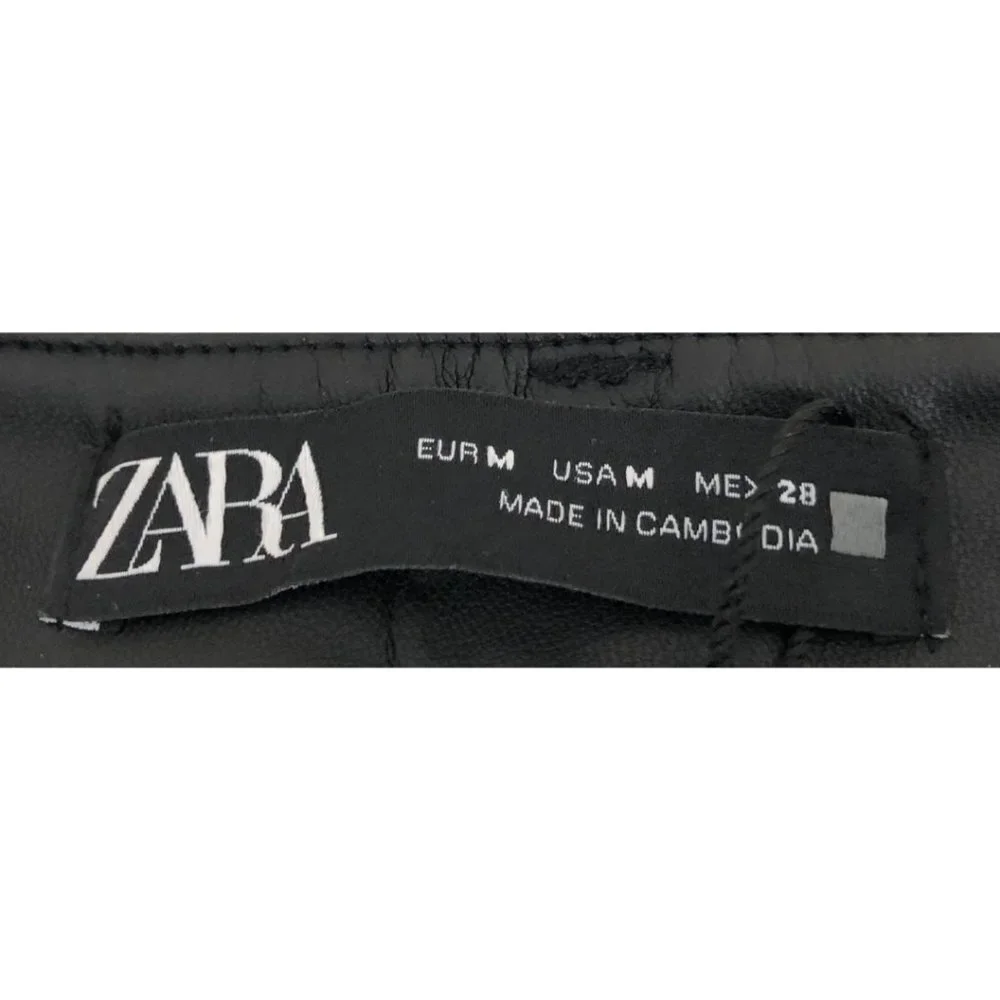 ZARA Black Faux Leather Straight Leg Trousers Womens Size Medium - Picture 6 of 7